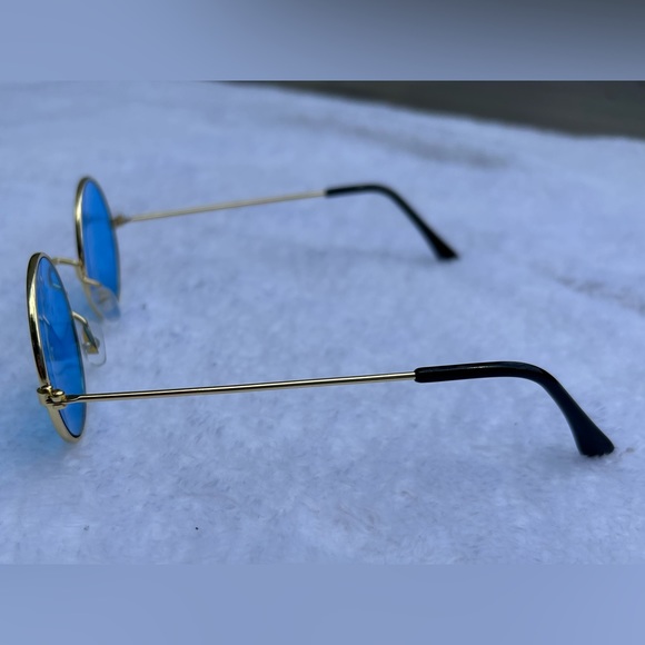 Blue Round Boho Hippie Sunglasses - Picture 4 of 10